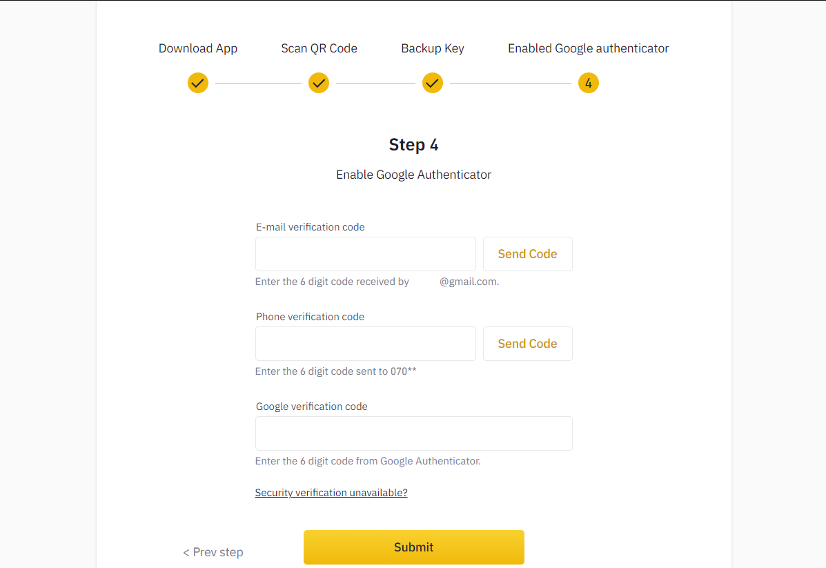 binance google authenticator backup code