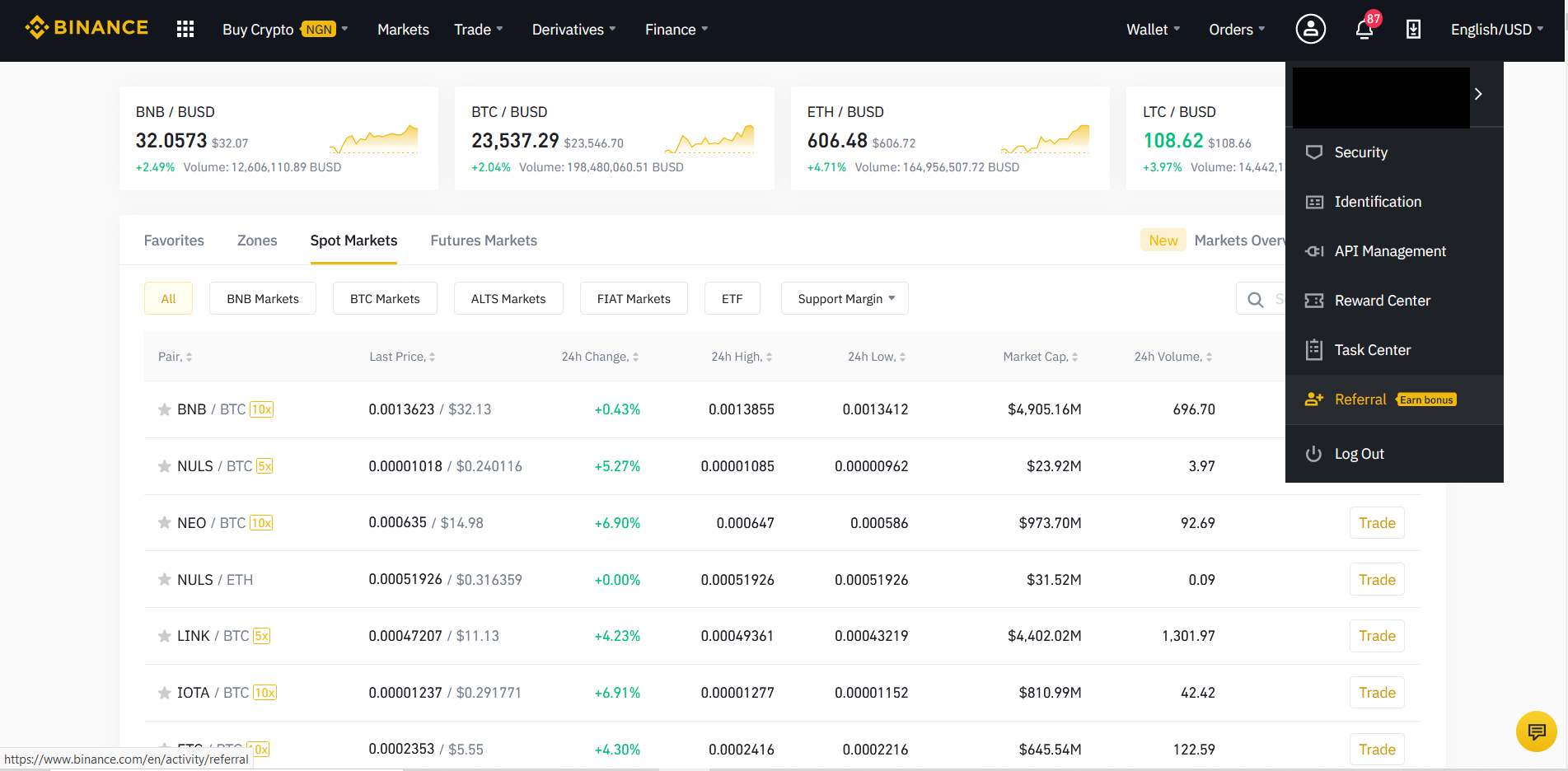 how does binance referral work